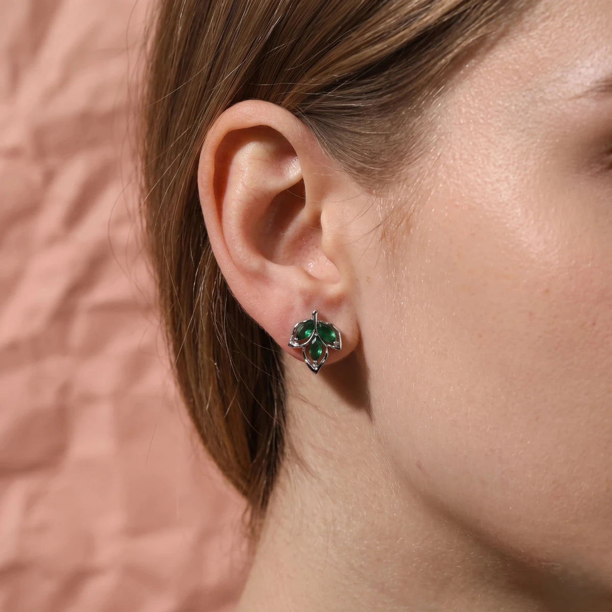 Emerald Leaf Crystal Studs - Silvorn India