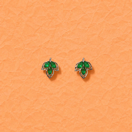 Emerald Leaf Crystal Studs - 925 Silver Jewelery