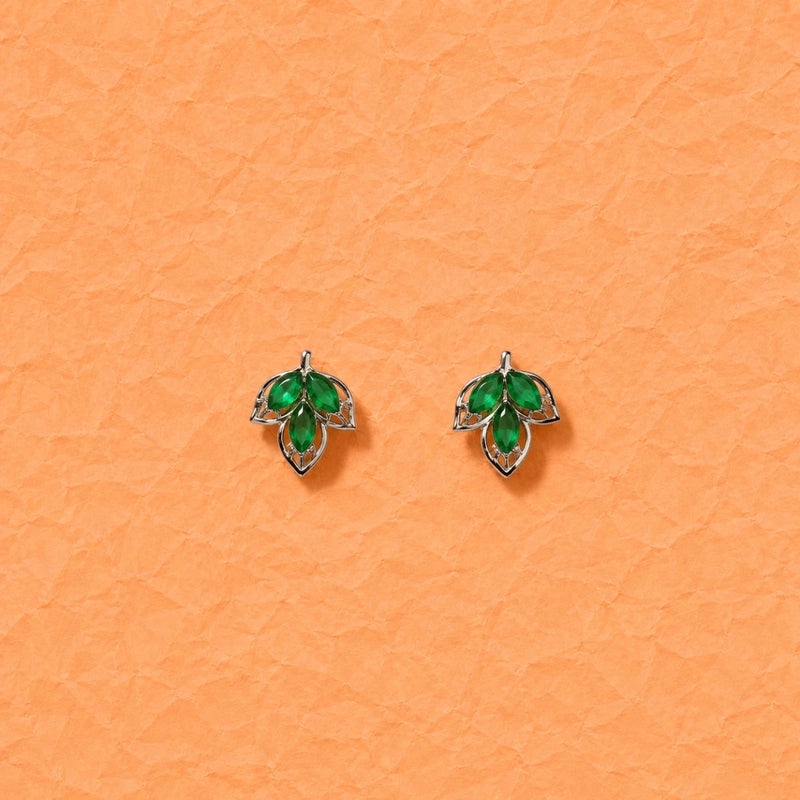 925 silver leaf crystal stud earrings with green oval crystals, pair