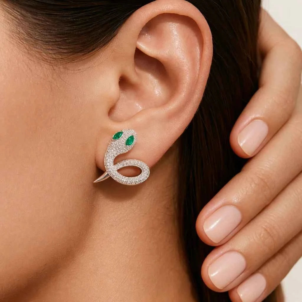 Emerald Serpent Spiral Stud Earrings