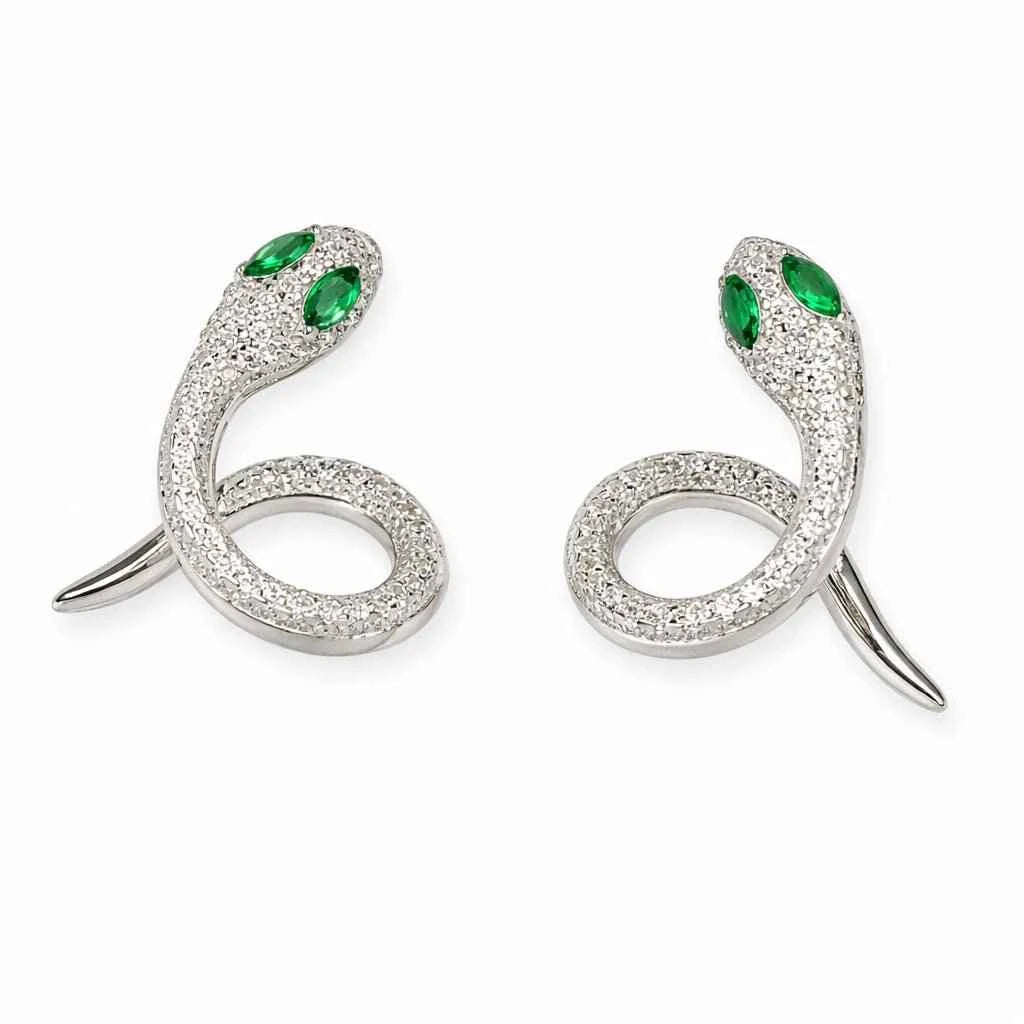 Emerald Serpent Spiral Stud Earrings