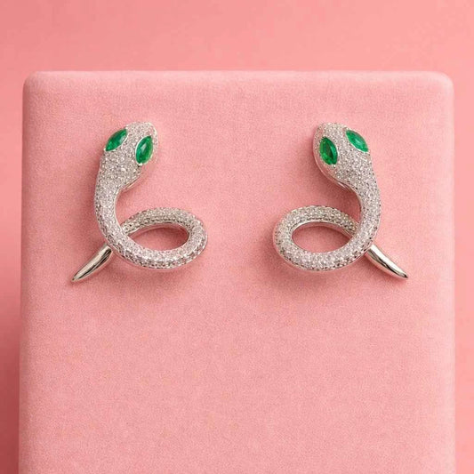 Emerald Serpent Spiral Stud Earrings - 925 Silver Jewelery
