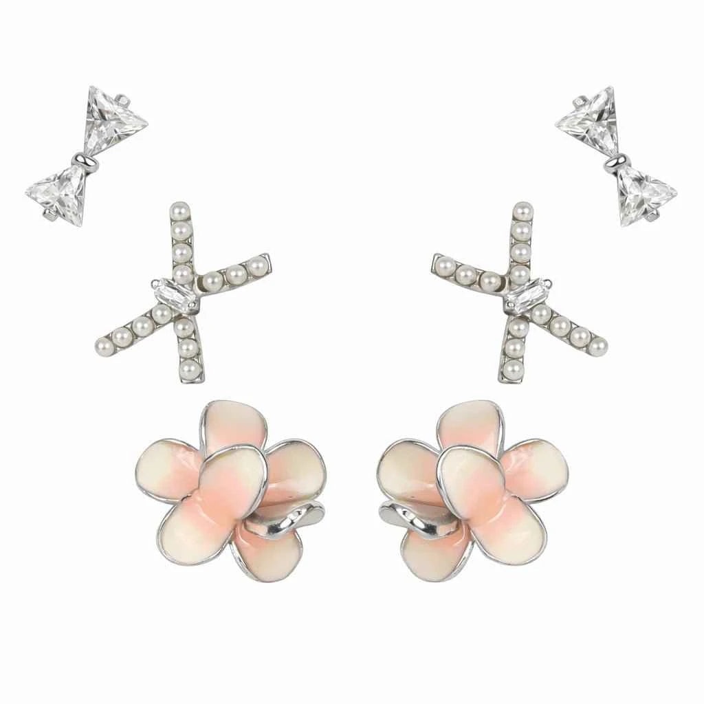 Enamel Bloom & Trillion Bow Earring Set