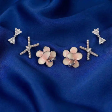 Enamel Bloom & Trillion Bow Earring Set