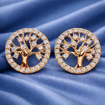 Eterna Bloom Tree Studs – Gold And Rosegold Radiance with Crystal Halo