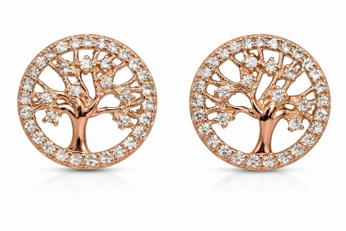 Eterna Bloom Tree Studs – Gold And Rosegold Radiance with Crystal Halo