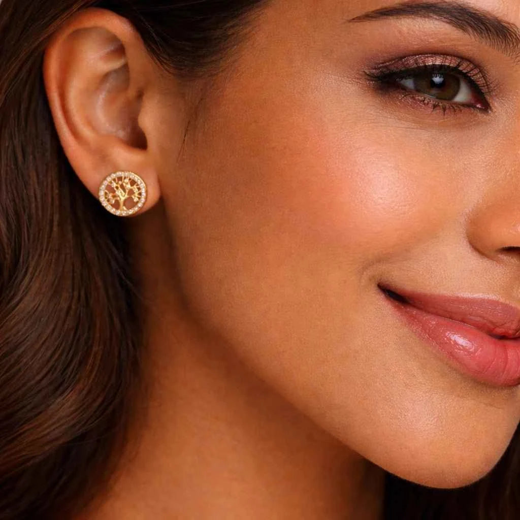 Eterna Bloom Tree Studs – Gold And Rosegold Radiance with Crystal Halo