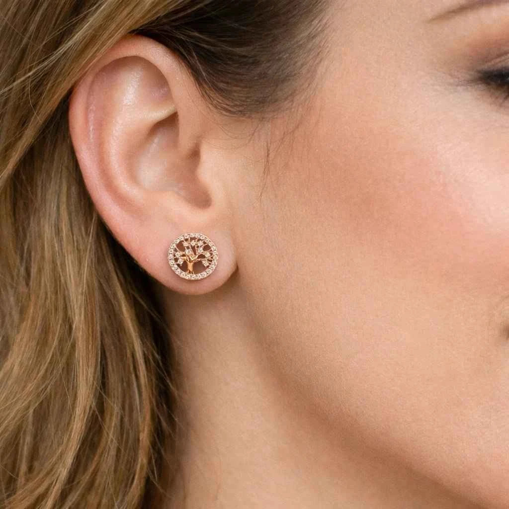 Eterna Bloom Tree Studs – Gold And Rosegold Radiance with Crystal Halo
