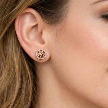 Eterna Bloom Tree Studs – Gold And Rosegold Radiance with Crystal Halo