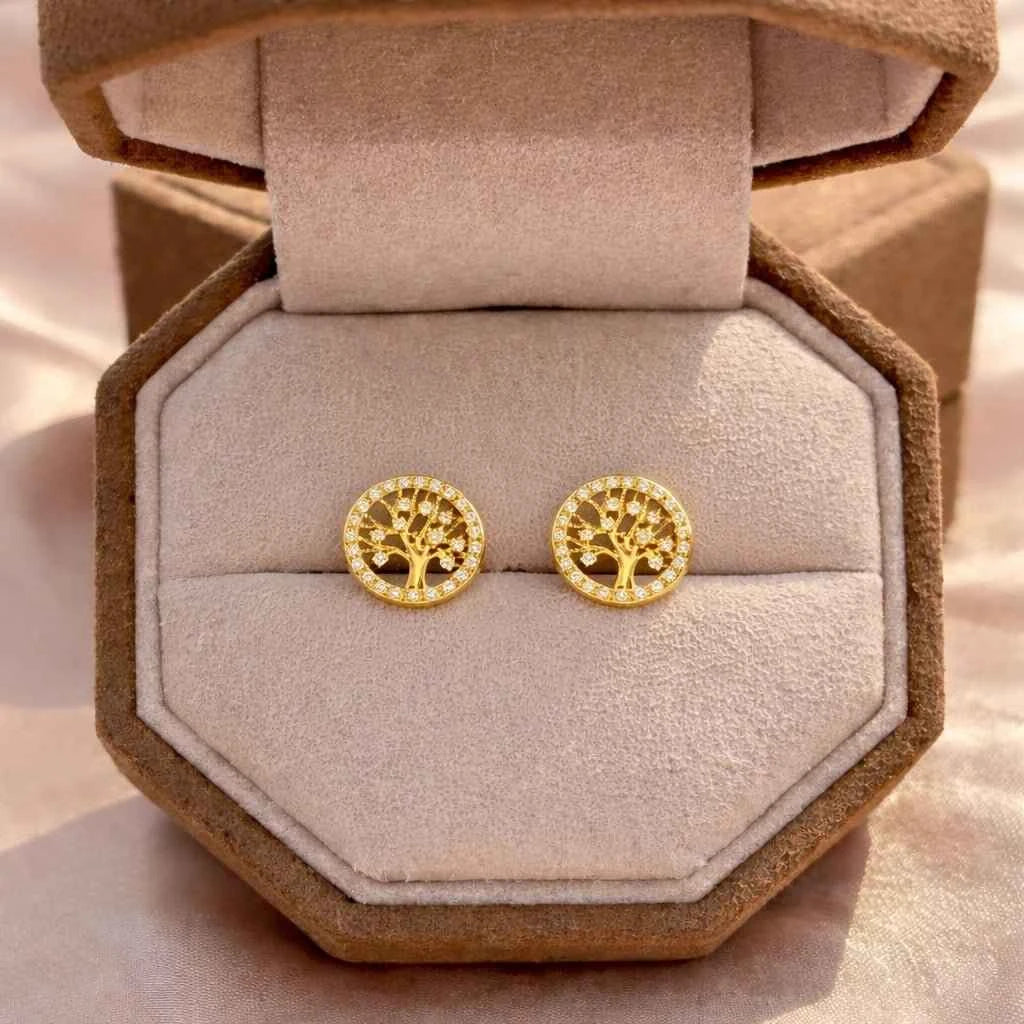 Eterna Bloom Tree Studs – Gold And Rosegold Radiance with Crystal Halo