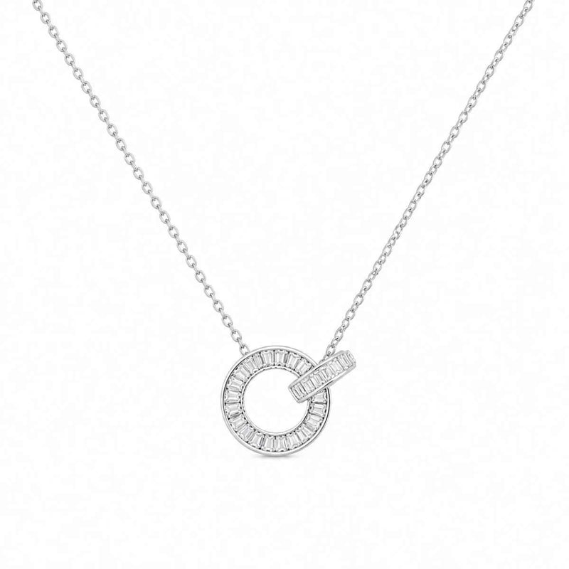 925 silver circle link pendant necklace with textured round charm