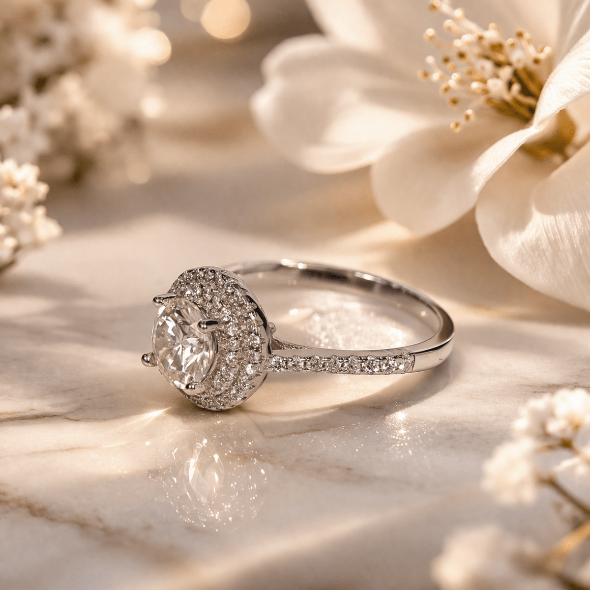 Eterna Shine Solitaire Halo Ring - Silvorn India