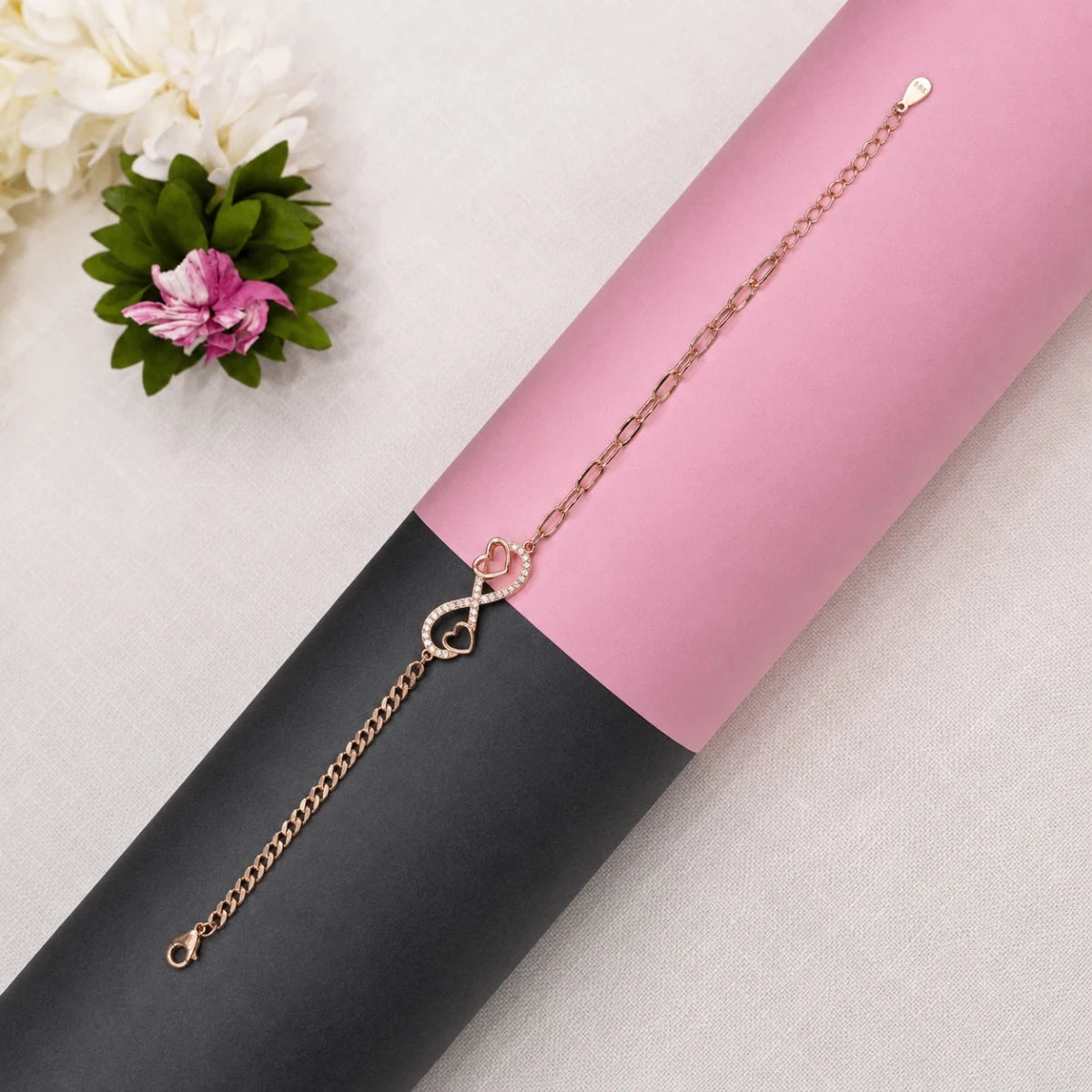 Eternal Hearts Rose Gold Plated Sterling Silver Bracelet - Silvorn India