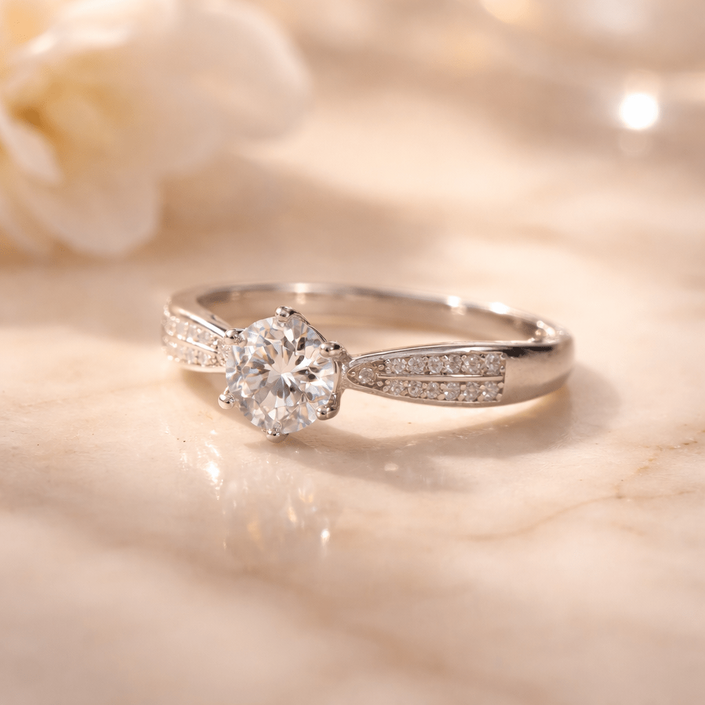 Eternal Spark Solitaire Ring with Pave Twist Band - Silvorn India