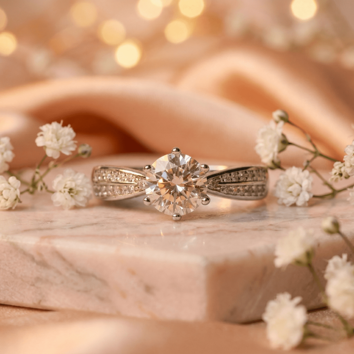 Eternal Spark Solitaire Ring with Pave Twist Band - Silvorn India