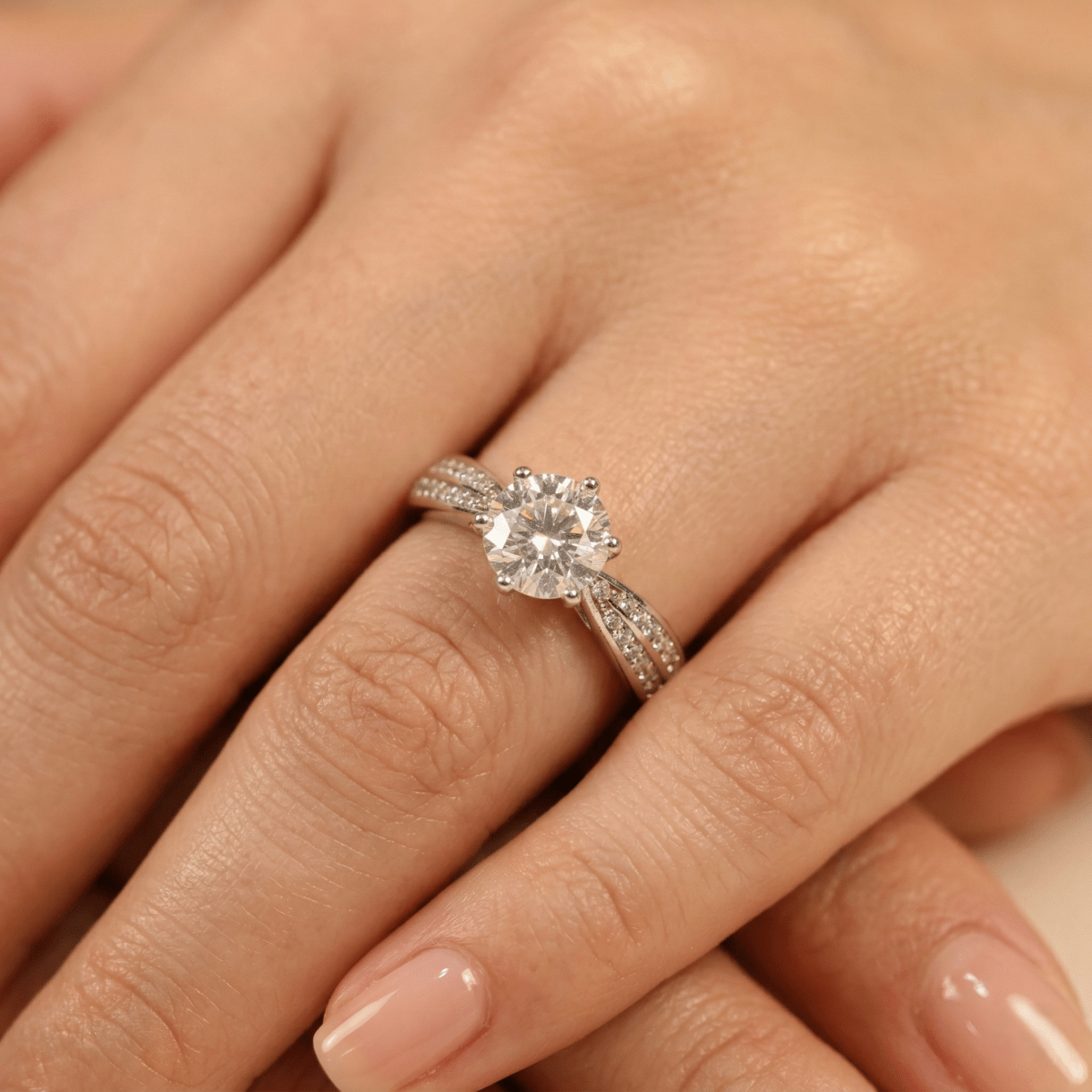 Eternal Spark Solitaire Ring with Pave Twist Band - Silvorn India