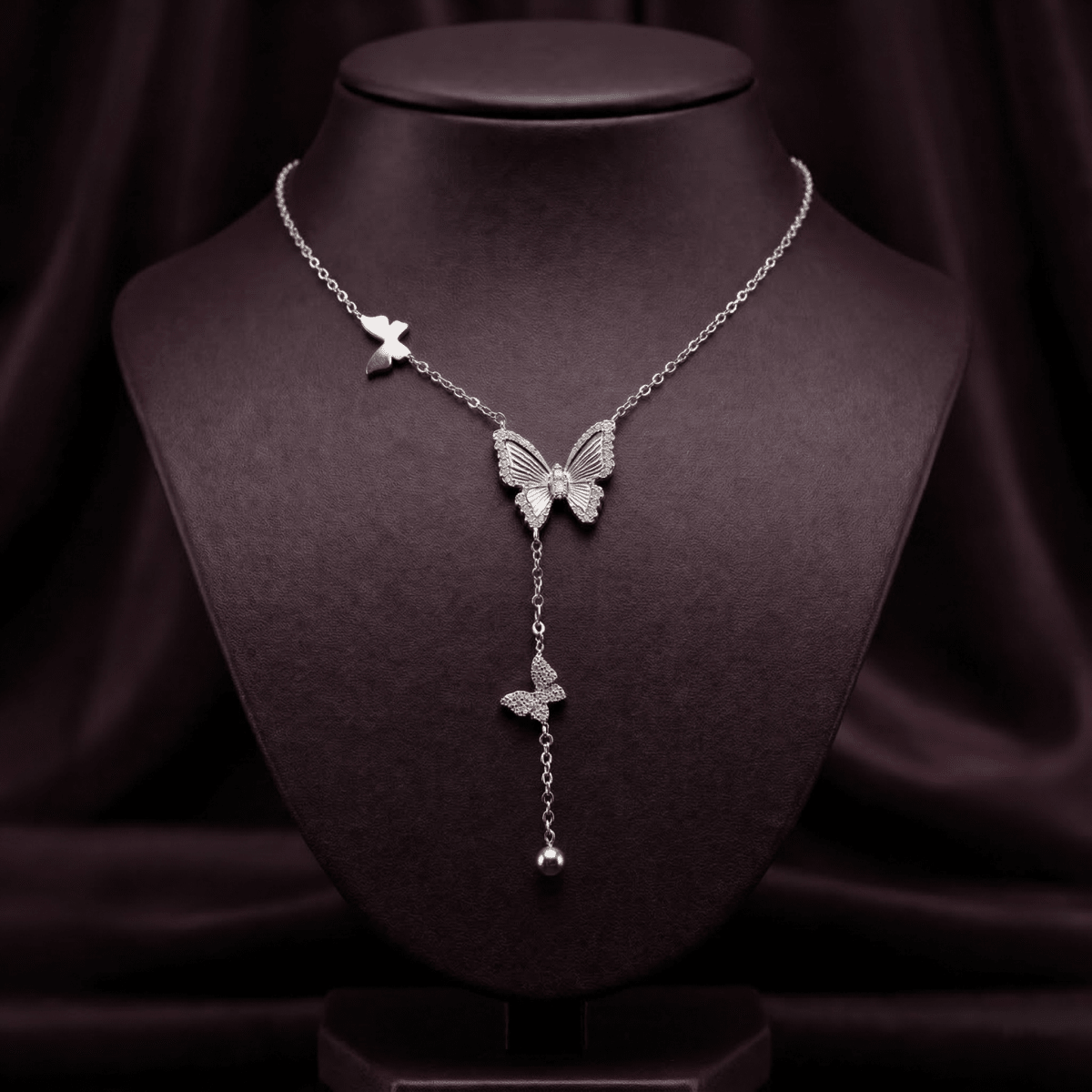 Ethereal Butterfly Cascade Y - Necklace - Silvorn India
