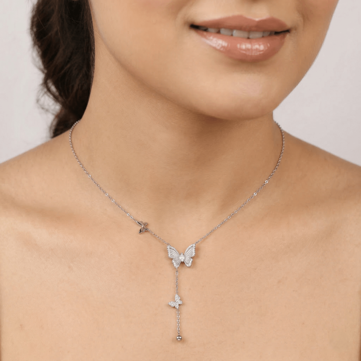 Ethereal Butterfly Cascade Y - Necklace - Silvorn India