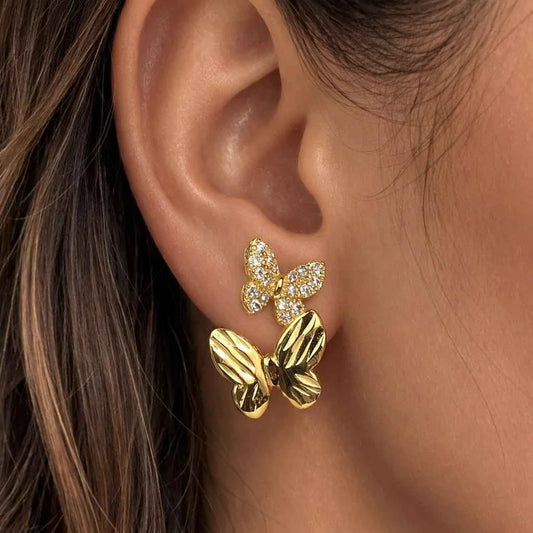 Ethereal Butterfly Collection – Pearlescent Inlay & Shimmering Pav Stud Earrings - 925 Silver Jewelery