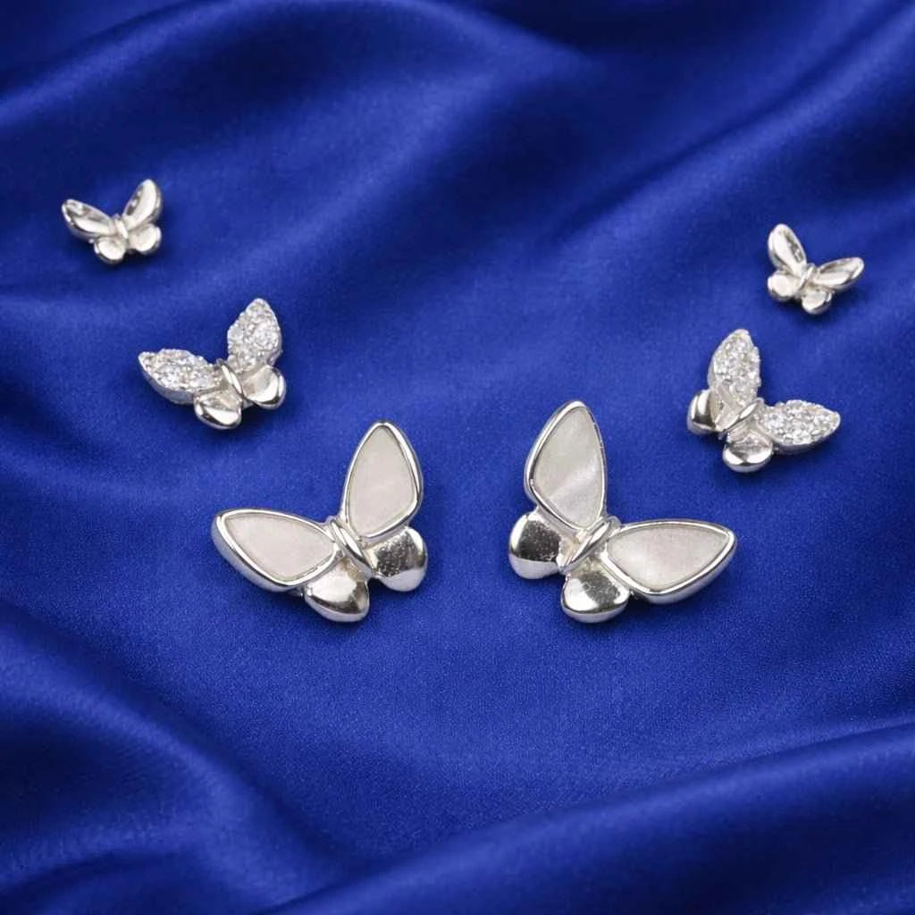 Ethereal Butterfly Collection – Pearlescent Inlay & Shimmering Pav Stud Earrings