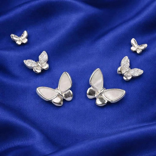 Ethereal Butterfly Collection – Pearlescent Inlay & Shimmering Pav Stud Earrings - 925 Silver Jewelery