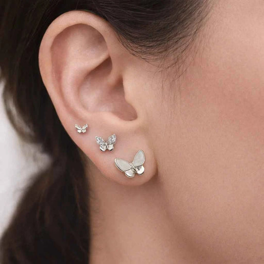 Ethereal Butterfly Collection – Pearlescent Inlay & Shimmering Pav Stud Earrings - 925 Silver Jewelery