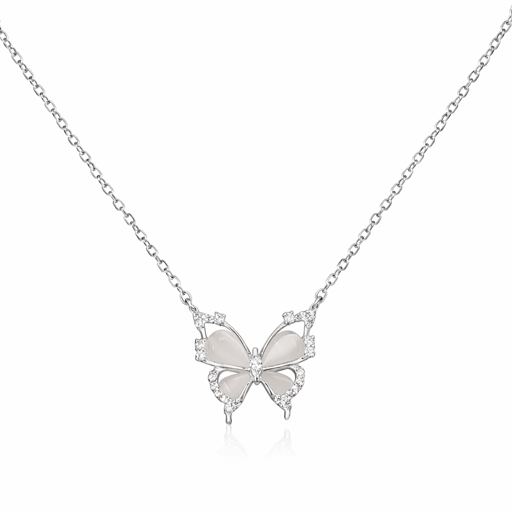 Ethereal Butterfly Pendant Necklace with Luminous Inlay & Zirconia Accents - Silvorn India