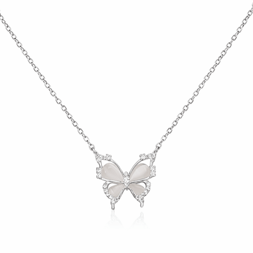 Ethereal Butterfly Pendant Necklace with Luminous Inlay & Zirconia Accents - Silvorn India