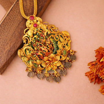 Floral Peacock - Inspired Gold - Plated Pendant - Silvorn India