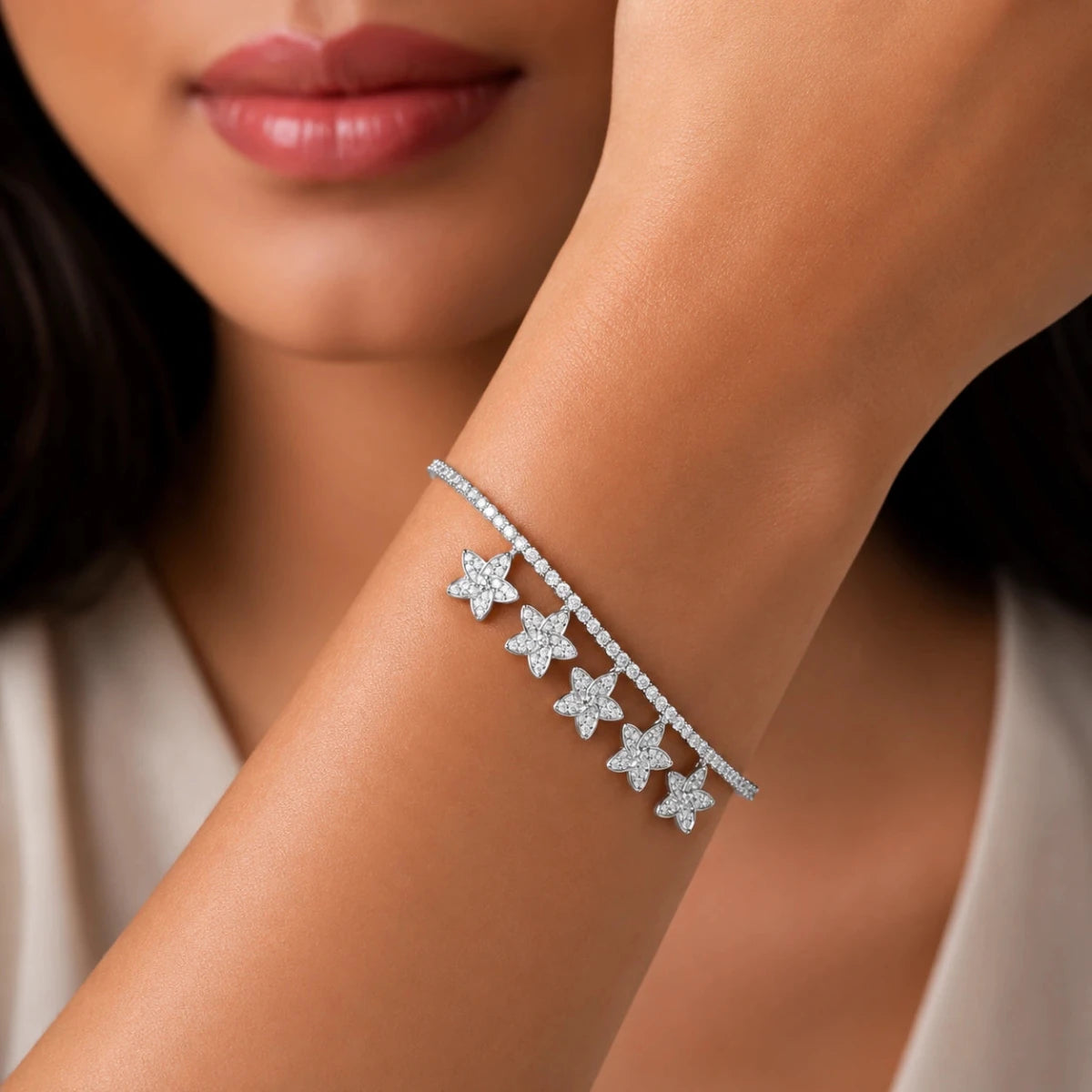 Floral Star Charm Tennis Bracelet for Women - Silvorn India