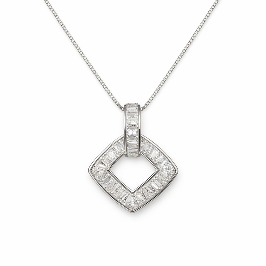 Geometric Baguette Open Diamond Pendant - 925 Silver Jewelery