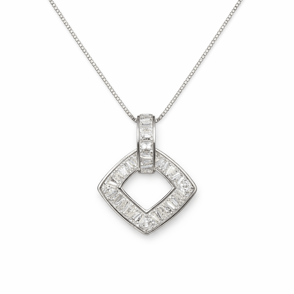 Geometric Baguette Open Diamond Pendant - Silvorn India