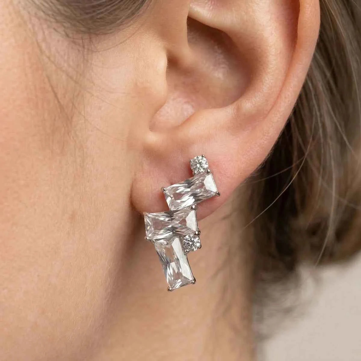 Geometric Cascade Baguette Studs