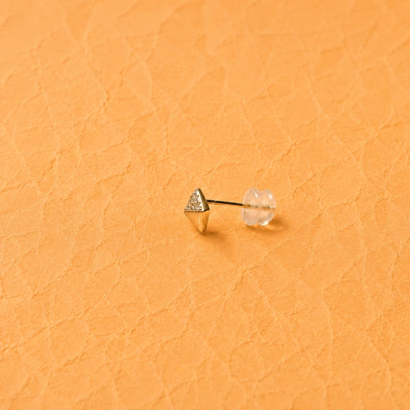 Pyramid crystal stud earring with clear faceted top and visible post backing