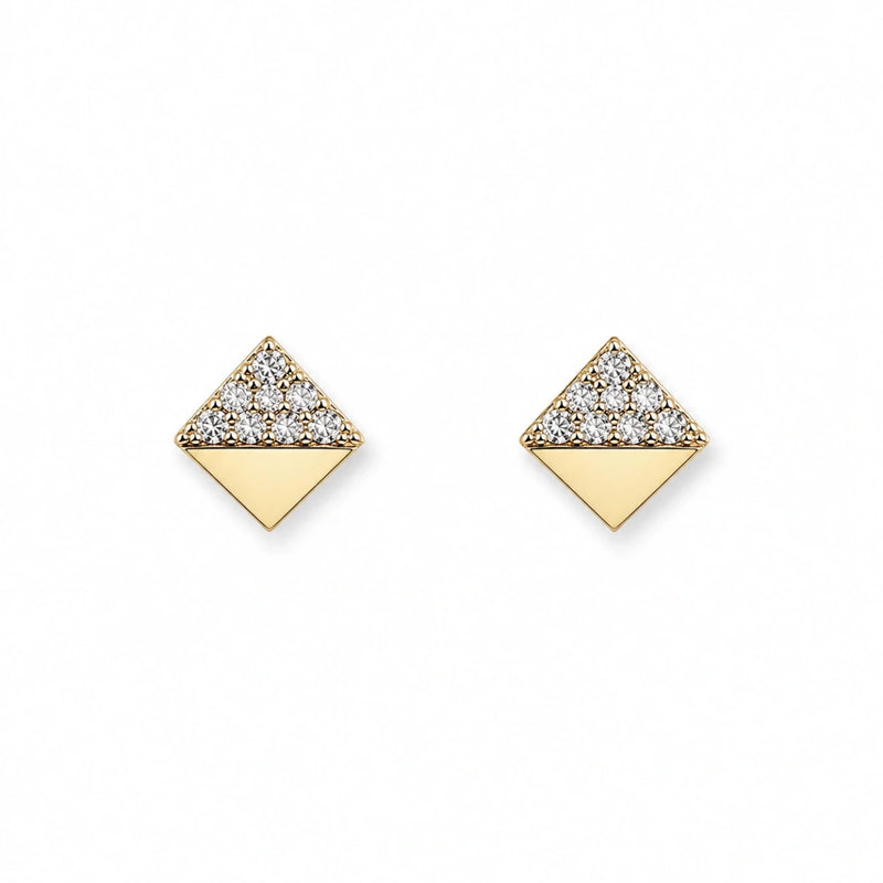 Pyramid crystal stud earrings with clear stones and faceted geometric tops