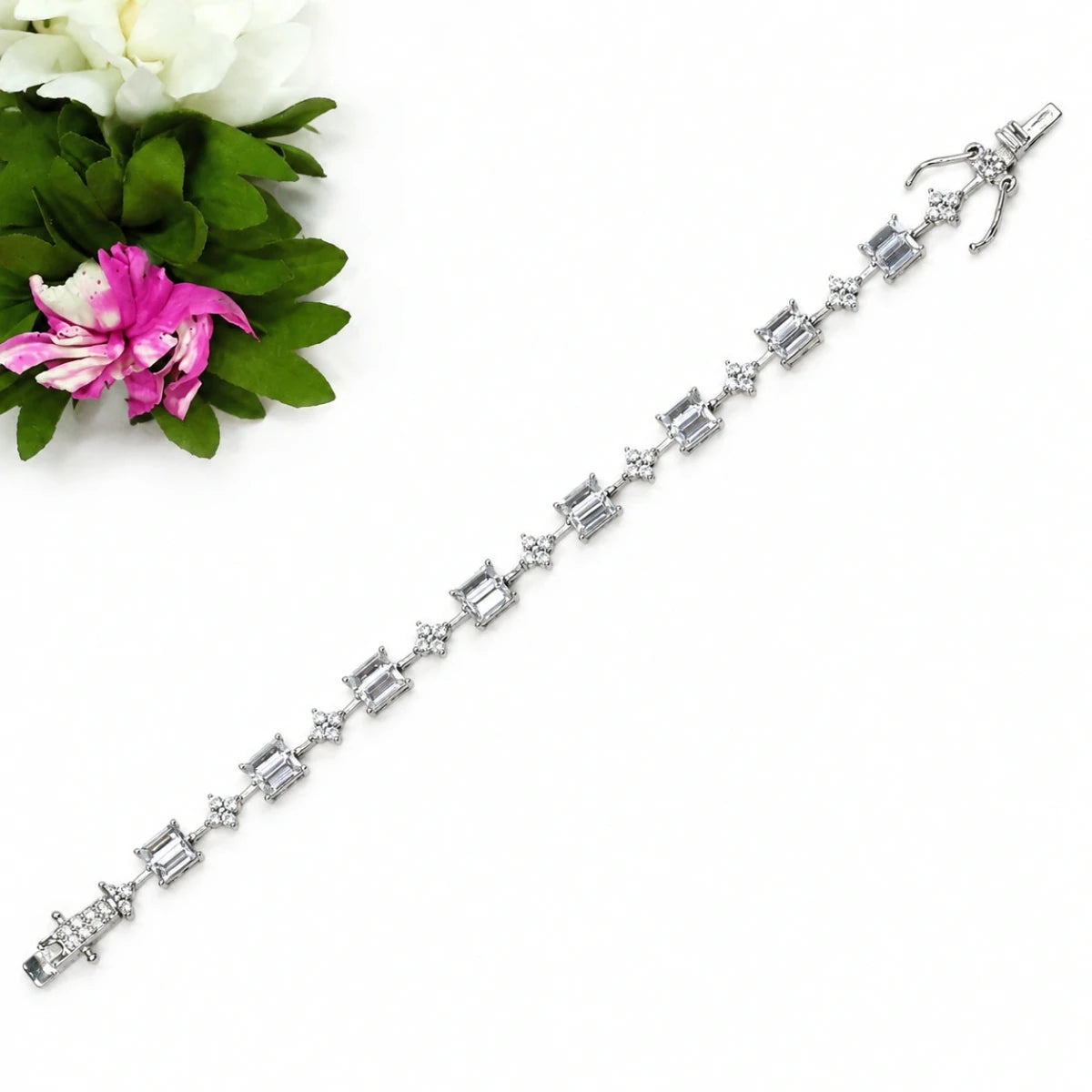 Geometric Crystal Tennis Bracelet for Women - Silvorn India