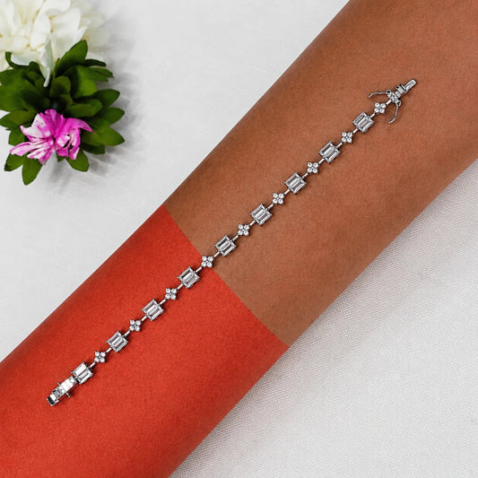 Geometric Crystal Tennis Bracelet for Women - 925 Silver Jewelery