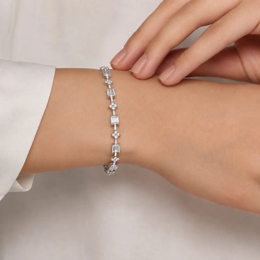 Geometric Crystal Tennis Bracelet for Women - 925 Silver Jewelery