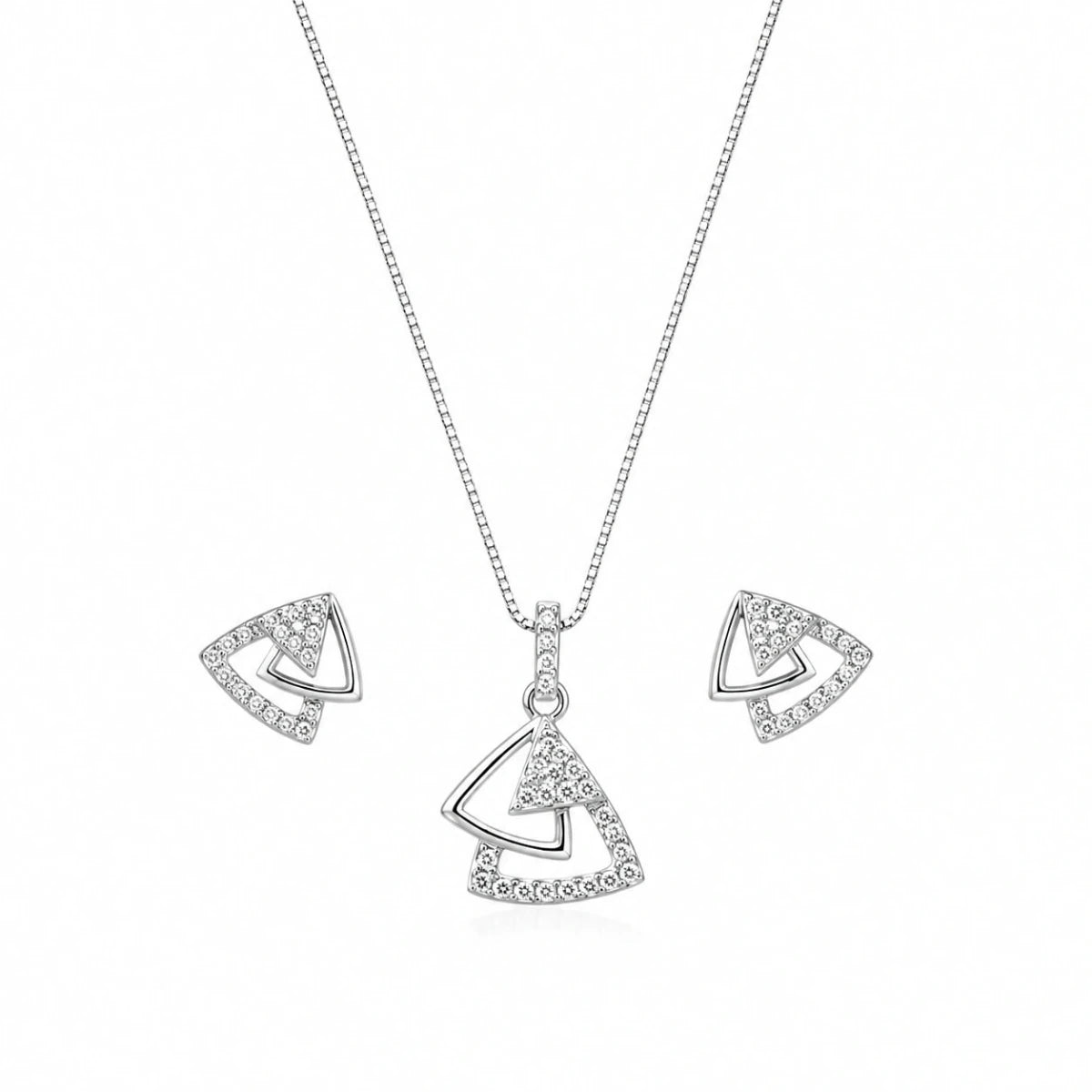 Geometric Pendant & Stud Earrings Set with Zircon Stones for Women - Silvorn India