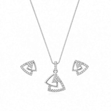 Geometric    Pendant & Stud Earrings Set with Zircon Stones for Women
