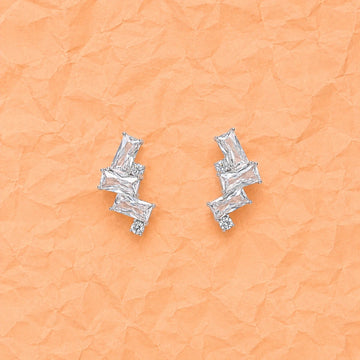 Geometric Triple Zirconia Stud Earrings - Silvorn India