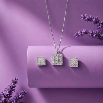 Geometric Zircon Necklace & Stud Earrings