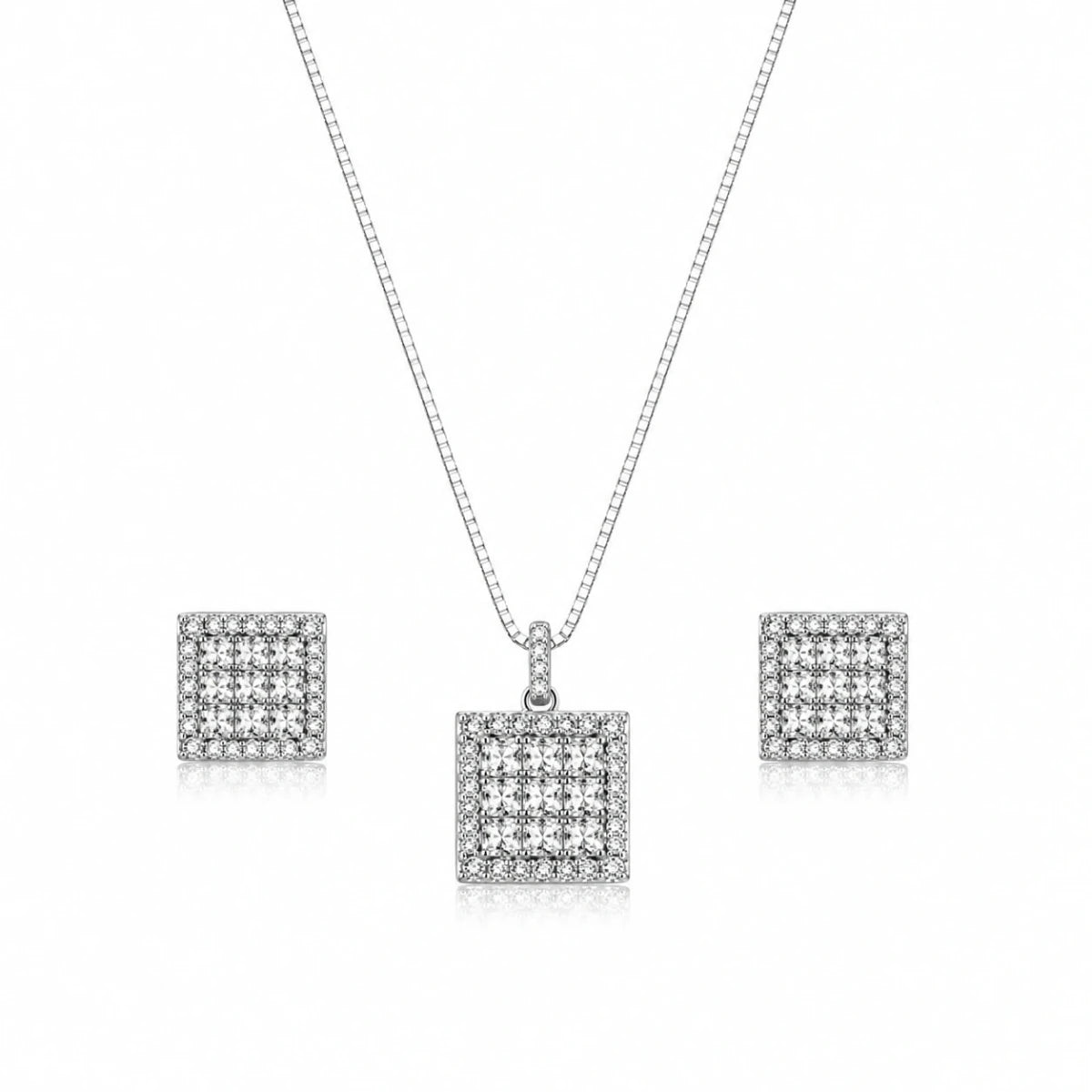 Geometric Zircon Necklace & Stud Earrings - Silvorn India