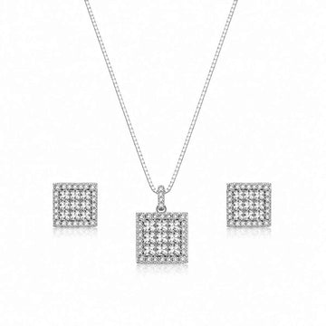 Geometric Zircon Necklace & Stud Earrings