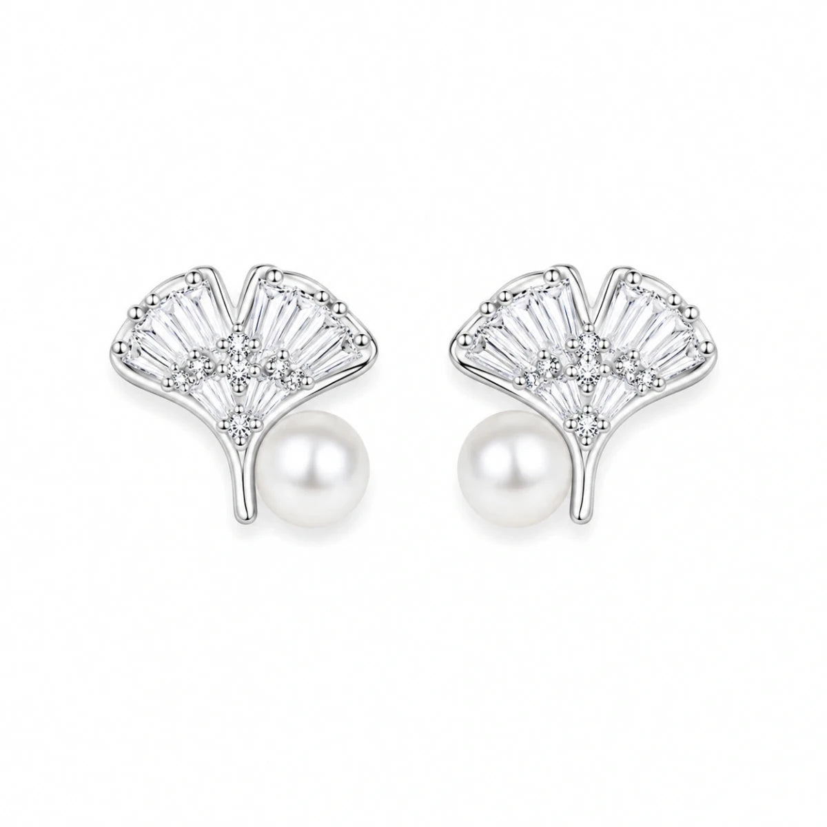 Ginkgo Pearl Zirconia Studs - Silvorn India