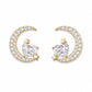 Gold Crescent Moon and Star Crystal Studs - Silvorn India