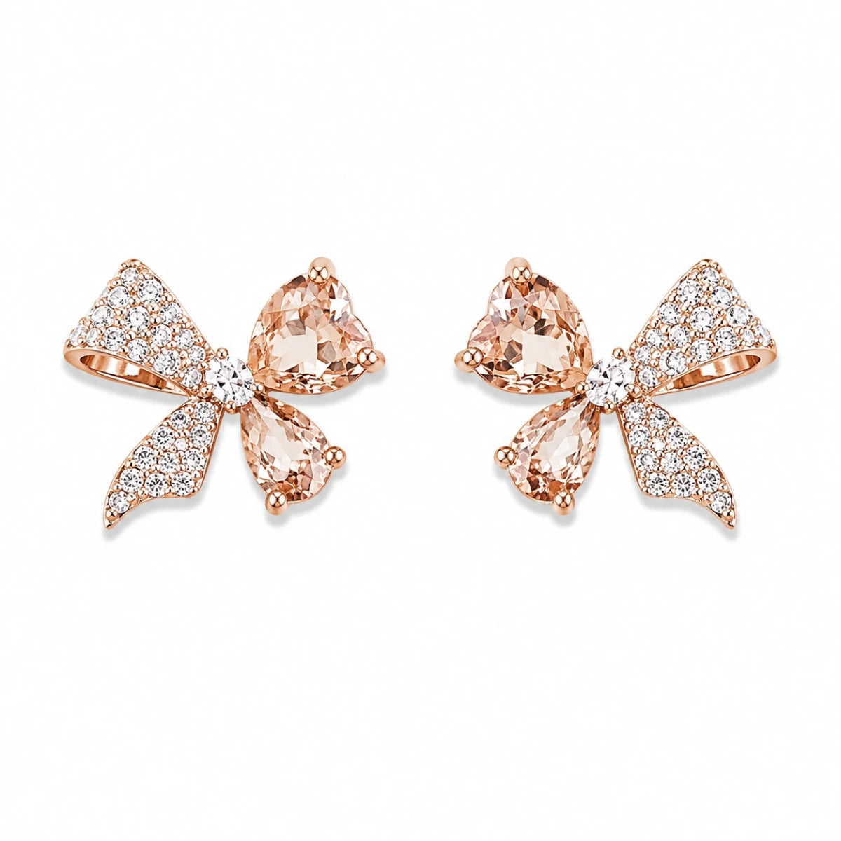 Gold Crystal Bow Studs | 925 Sterling Silver - Silvorn India