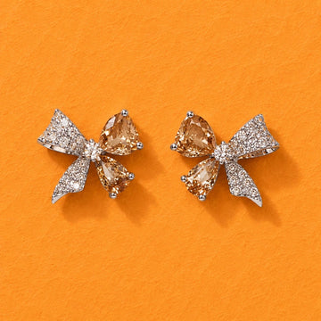 Gold Crystal Bow Studs | 925 Sterling Silver - Silvorn India