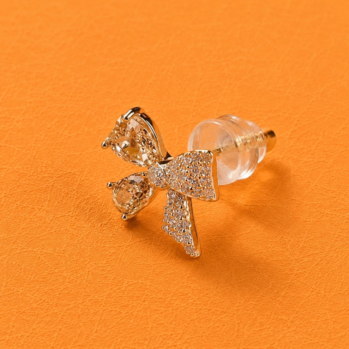 Gold Crystal Bow Studs | 925 Sterling Silver - Silvorn India