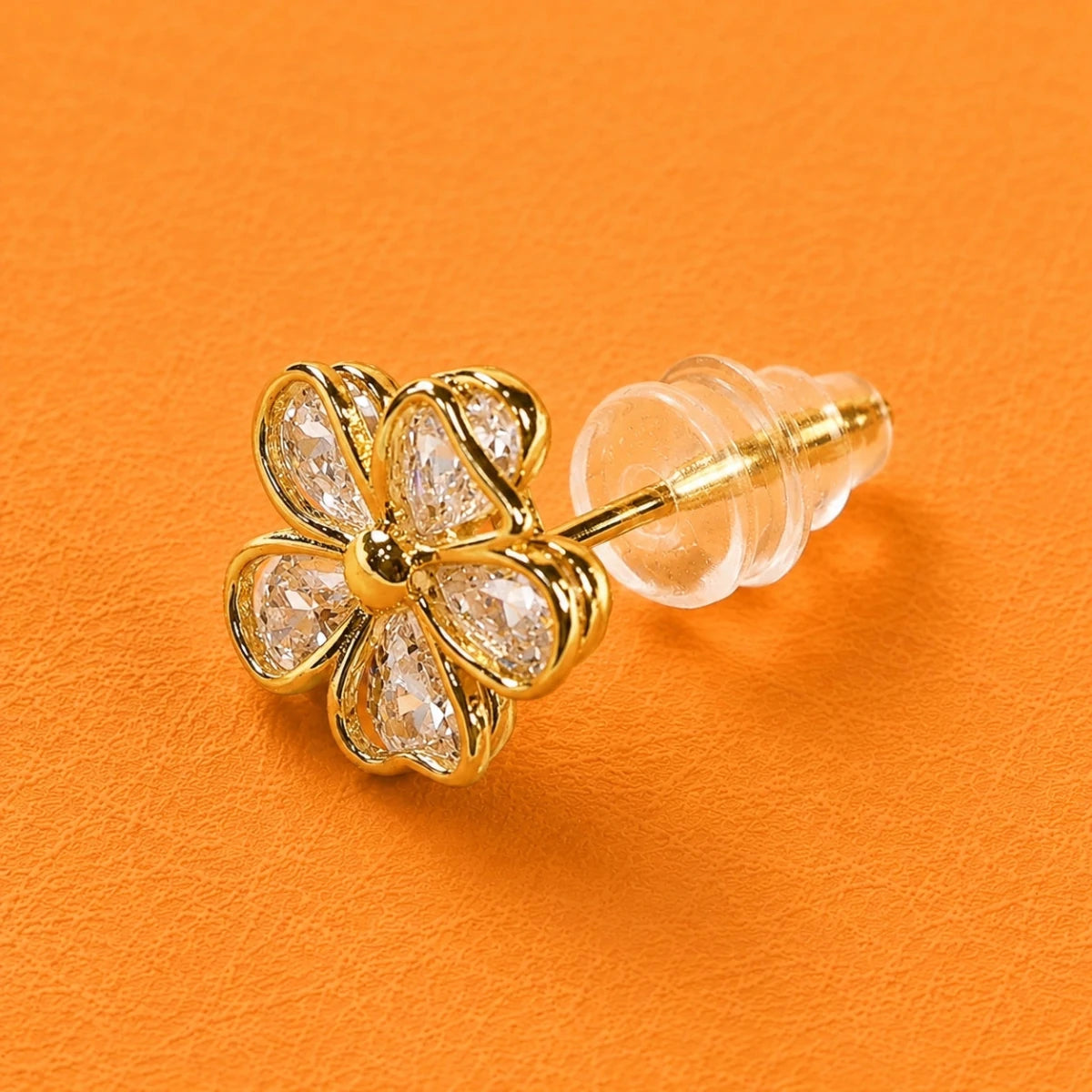 Gold Crystal Flower Studs | 925 Sterling Silver - Silvorn India